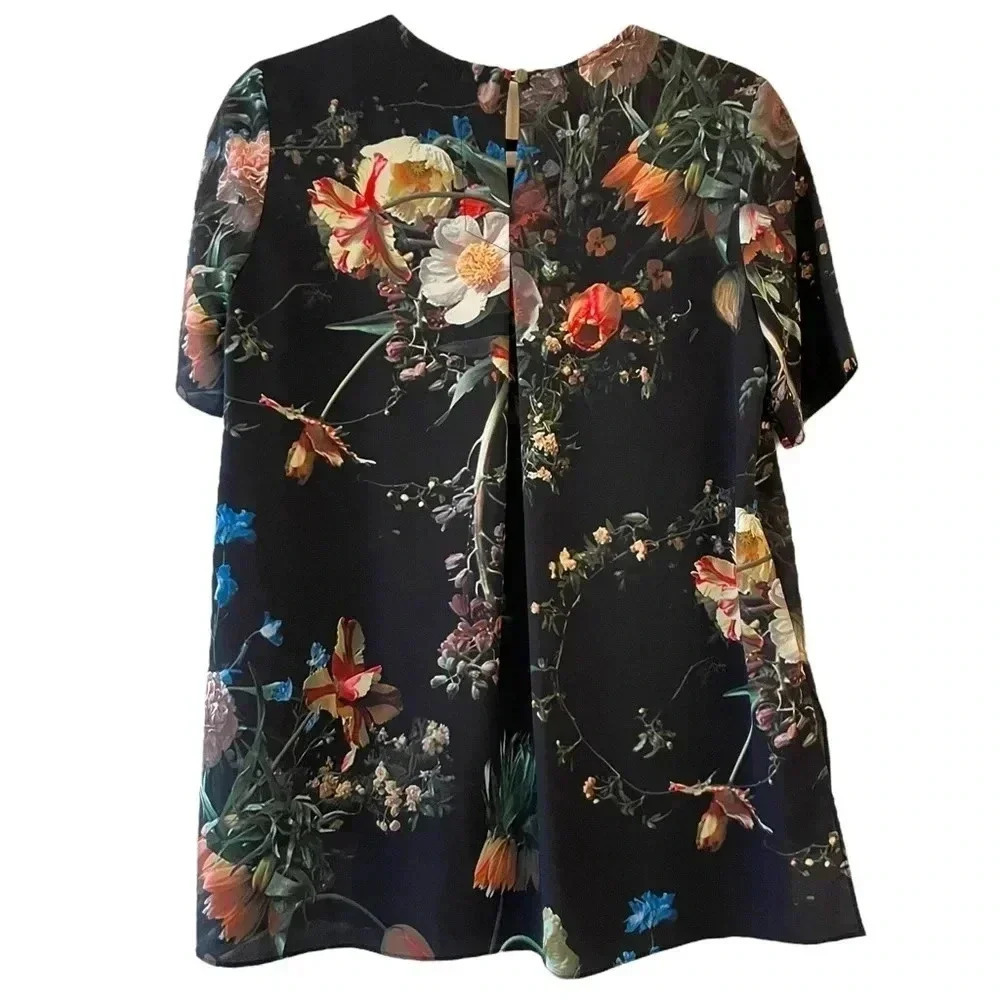 Adam Lippes Black Floral Graphic Short Sleeve Blouse - Picture 6 of 7